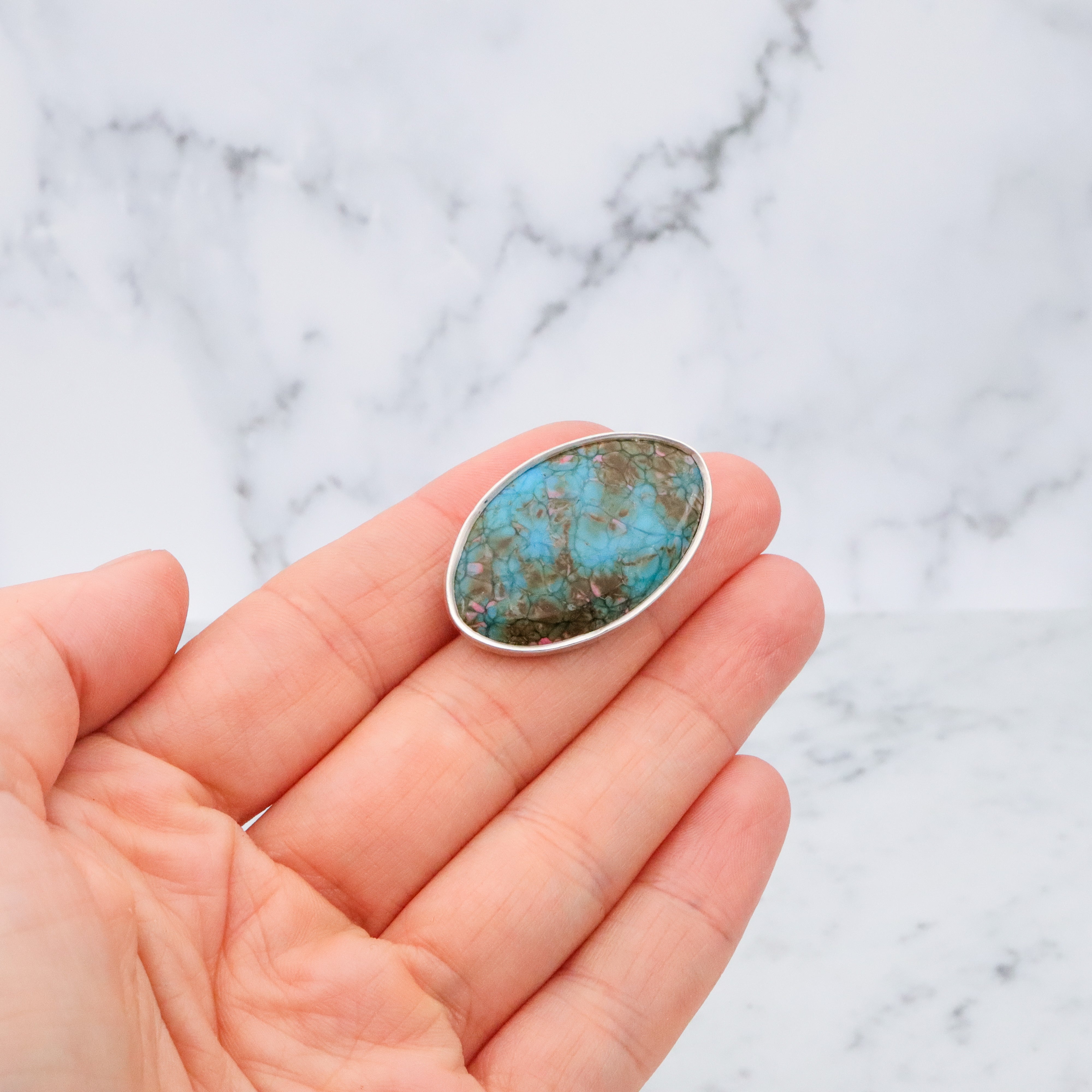 Antique Arts & Crafts sterling enamelled oval brooch